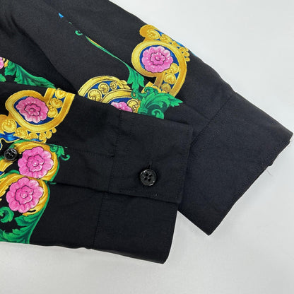 GIANNI VERSACE Silk Floral Print Long Shirt Black Size 39