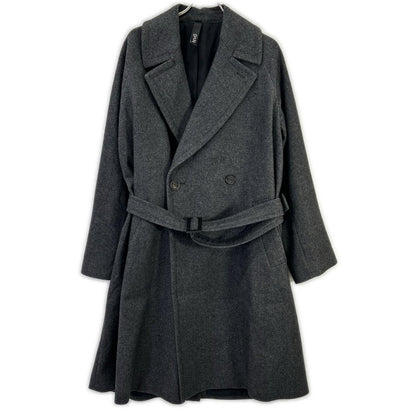hevo Charcoal Double-Breasted Belted Wool Coat Size 48