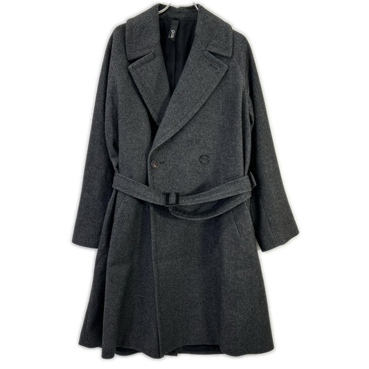 hevo Charcoal Double-Breasted Belted Wool Coat Size 48