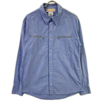 VISVIM Light Blue Striped Zip Pocket Western Shirt Size L