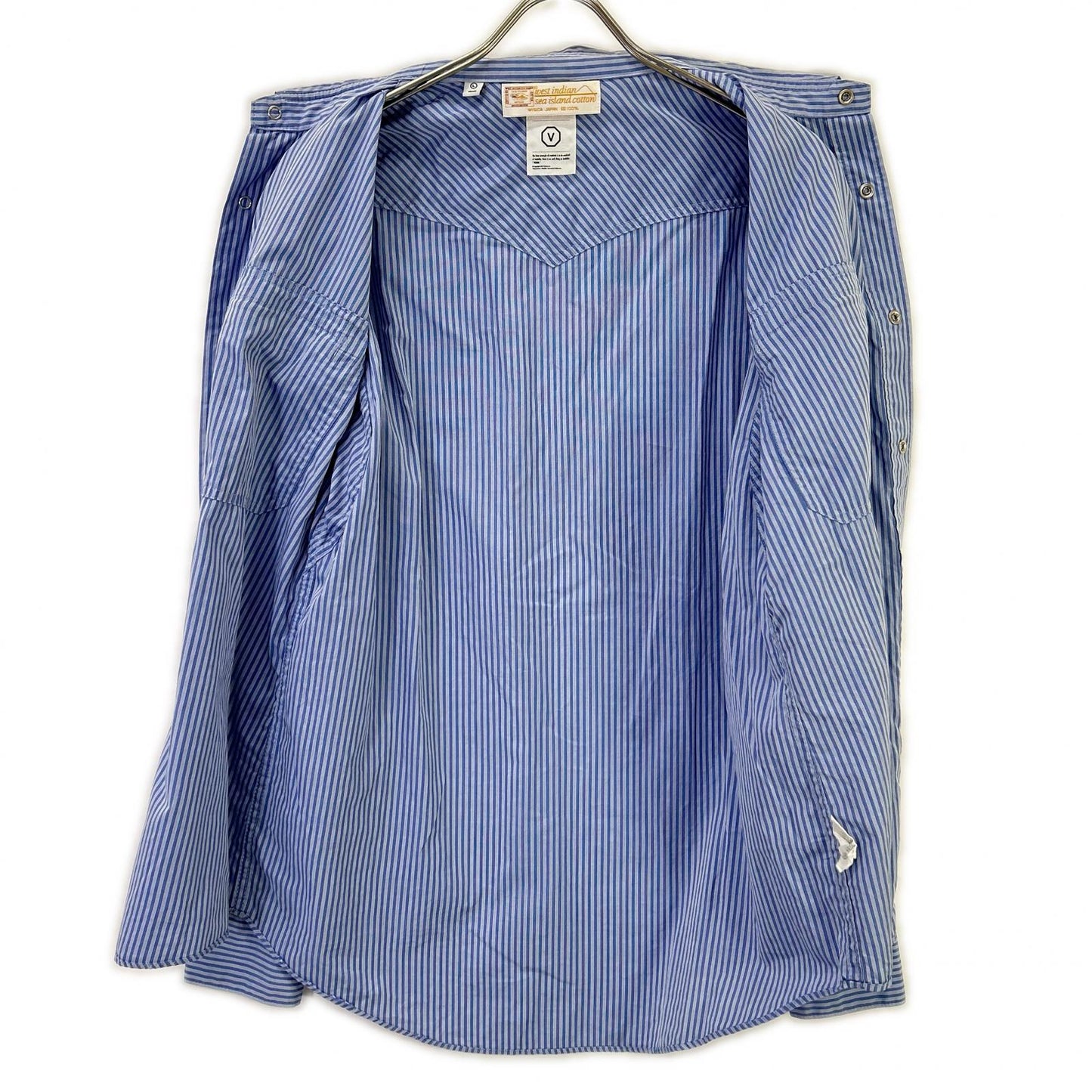 VISVIM Light Blue Striped Zip Pocket Western Shirt Size L