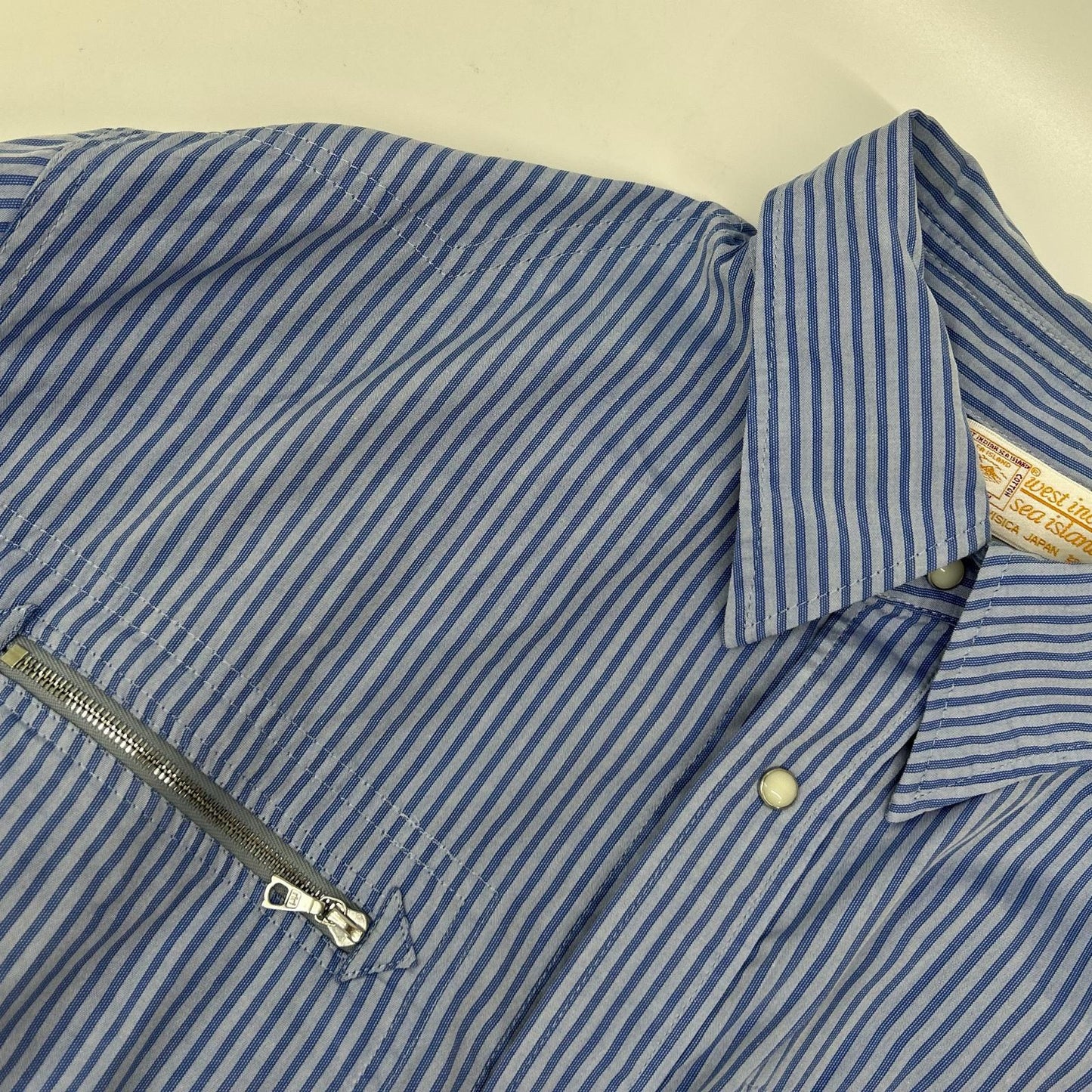 VISVIM Light Blue Striped Zip Pocket Western Shirt Size L