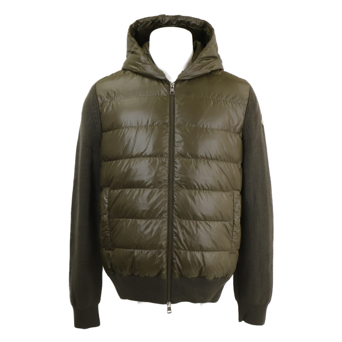 MONCLER CARDIGAN TRICOT Knit/Down Hooded Jacket Khaki Size L