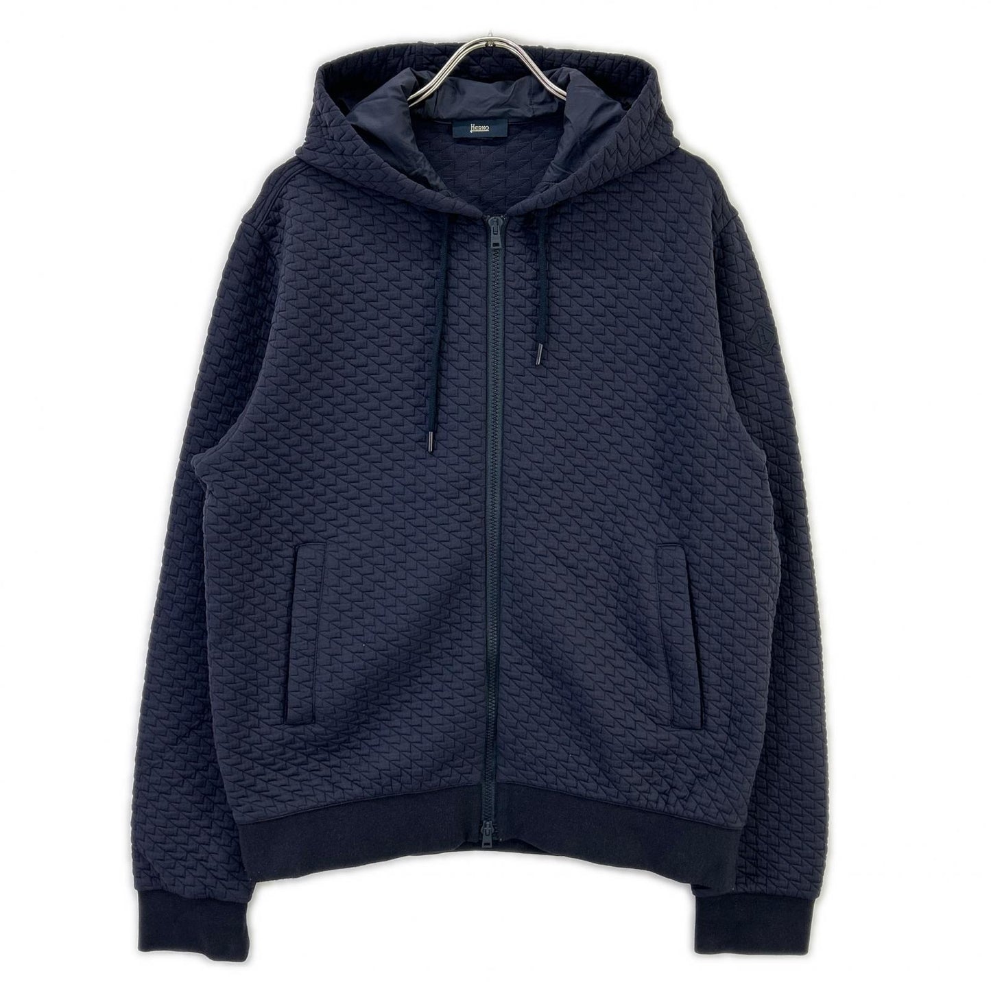 HERNO Navy Jacquard Felpa Zip Patch Nylon Size 50