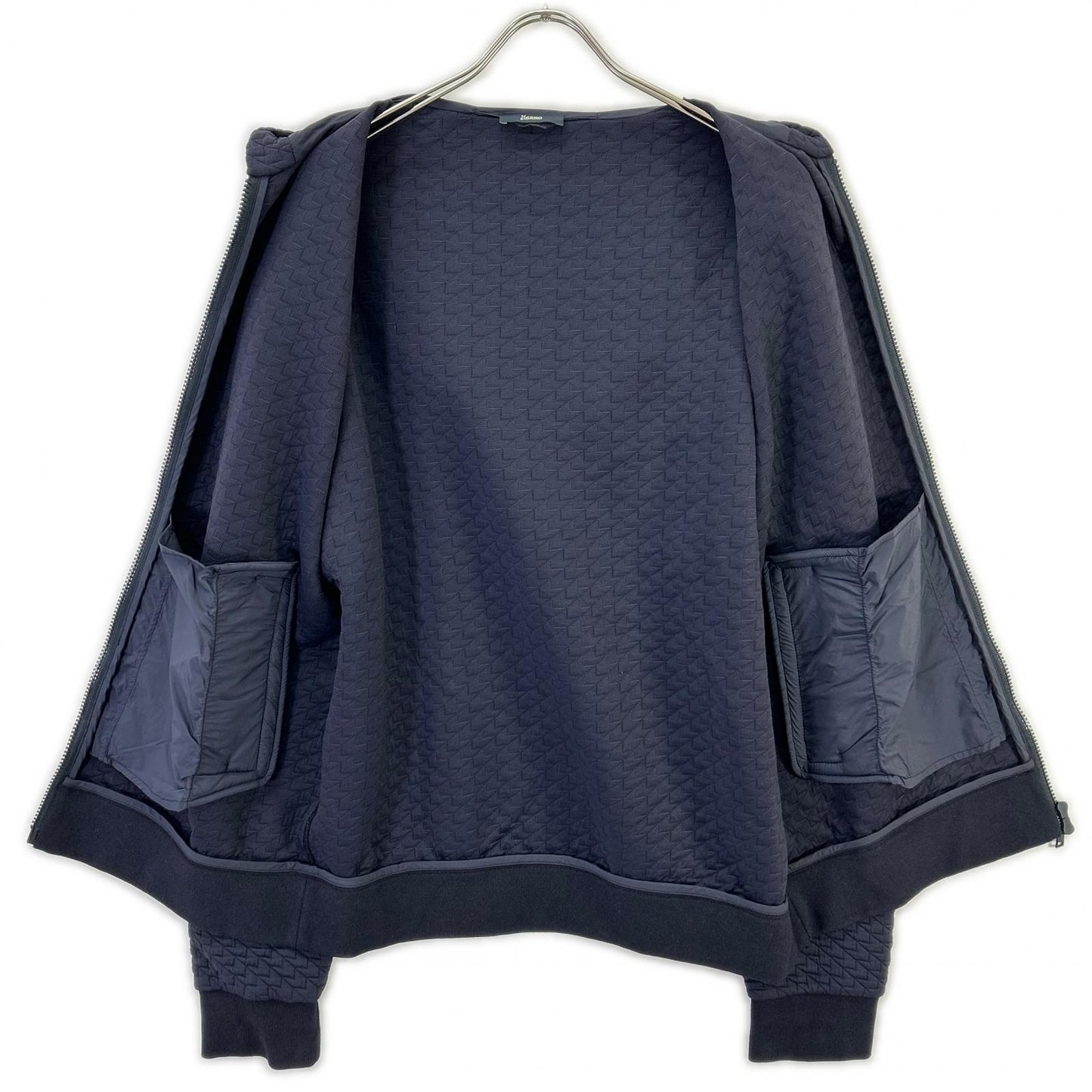 HERNO Navy Jacquard Felpa Zip Patch Nylon Size 50