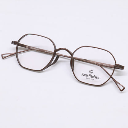 KameManNen KMN9917 Metal Octagon Damage Brown Glasses Size 47x21-145