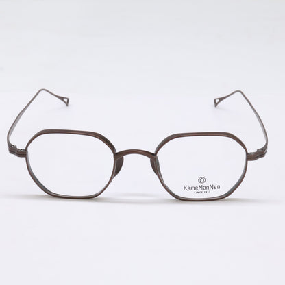 KameManNen KMN9917 Metal Octagon Damage Brown Glasses Size 47x21-145