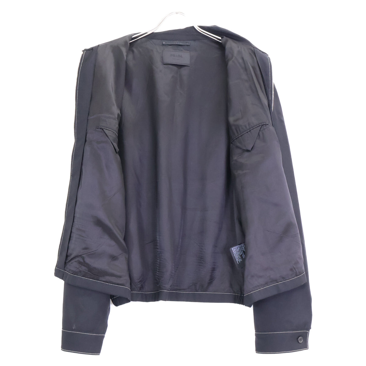 PRADA Black Back Triangle Wool Zip-Up Jacket Size L