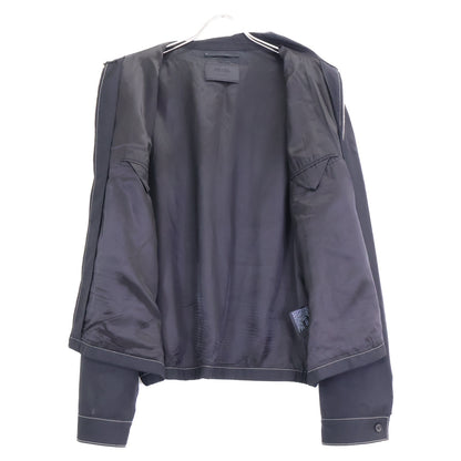 PRADA Black Back Triangle Wool Zip-Up Jacket Size L