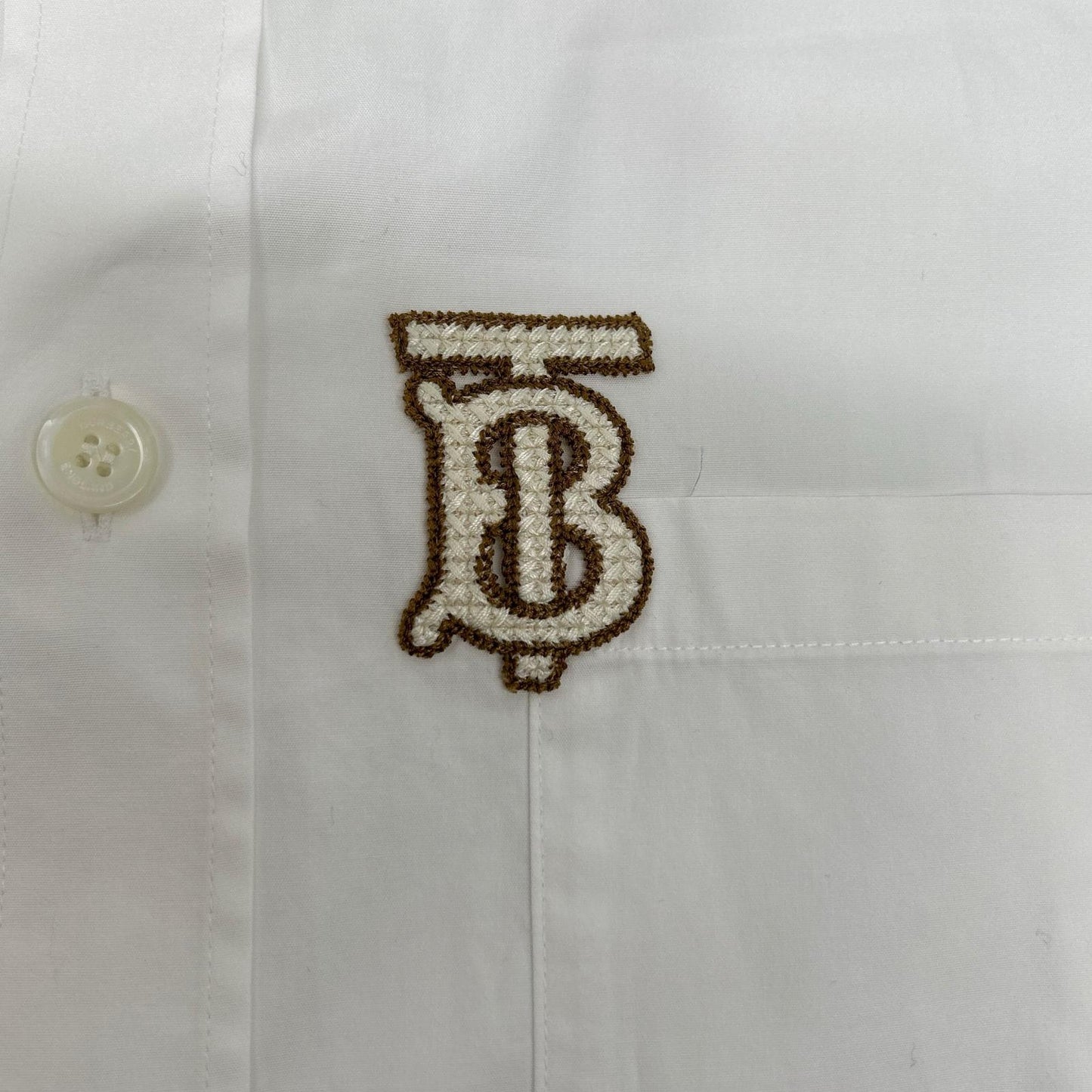 BURBERRY TB Monogram Cotton Button Down Shirt White Size M