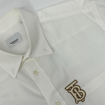 BURBERRY TB Monogram Cotton Button Down Shirt White Size M