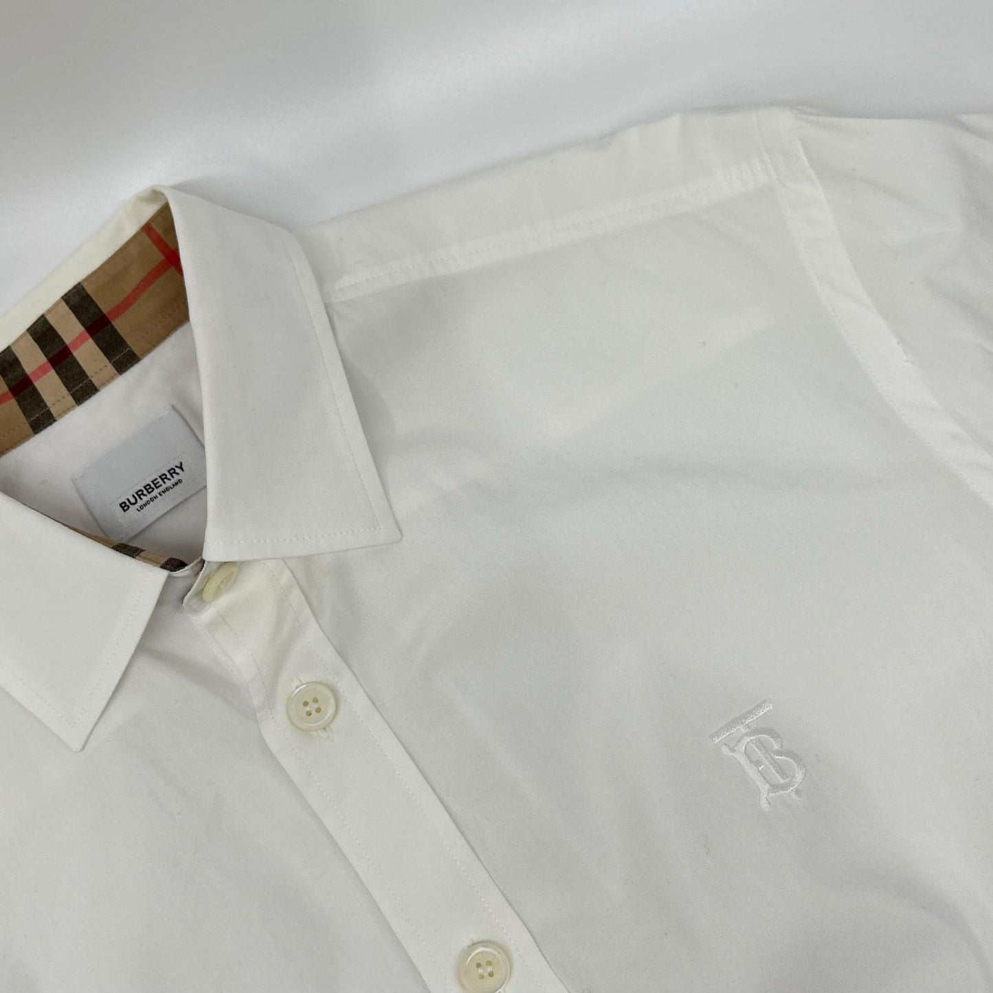 BURBERRY TB Monogram Vintage Check Poplin Shirt White Size M