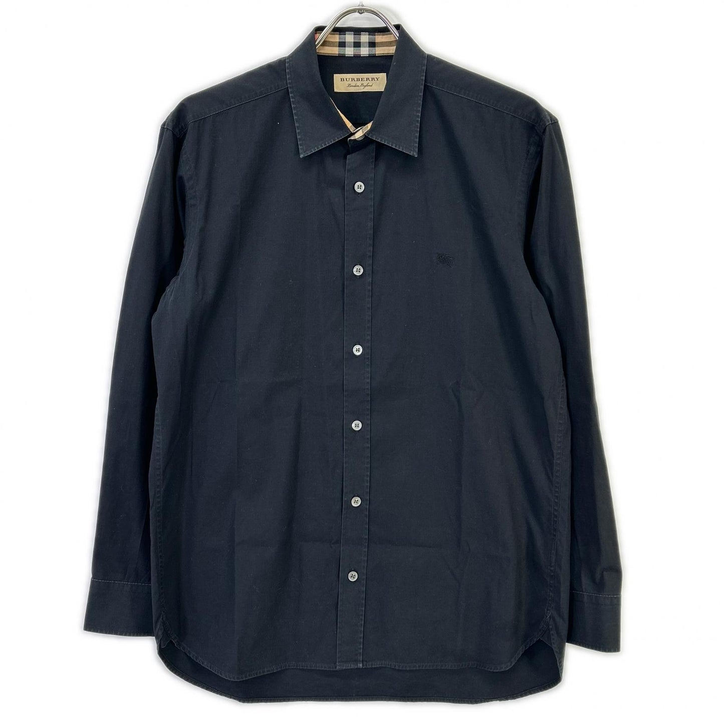 BURBERRY Logo Embroidered Vintage Check Shirt Black Size M