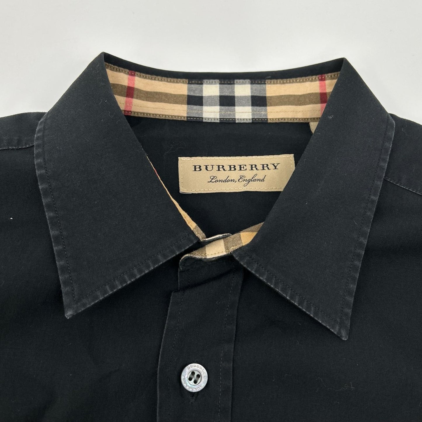 BURBERRY Logo Embroidered Vintage Check Shirt Black Size M