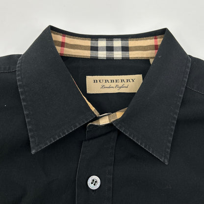 BURBERRY Logo Embroidered Vintage Check Shirt Black Size M