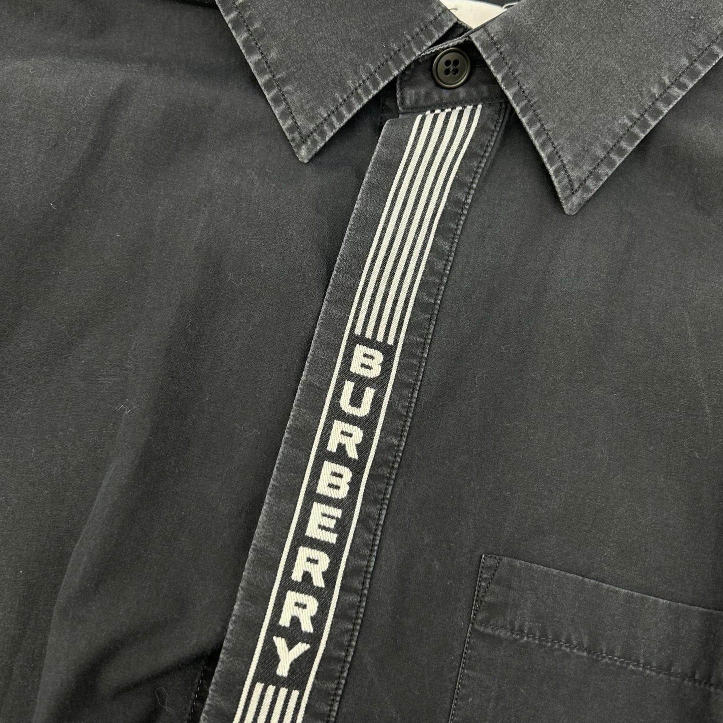 BURBERRY Stripe Logo Line Cotton Shirt Black Size M