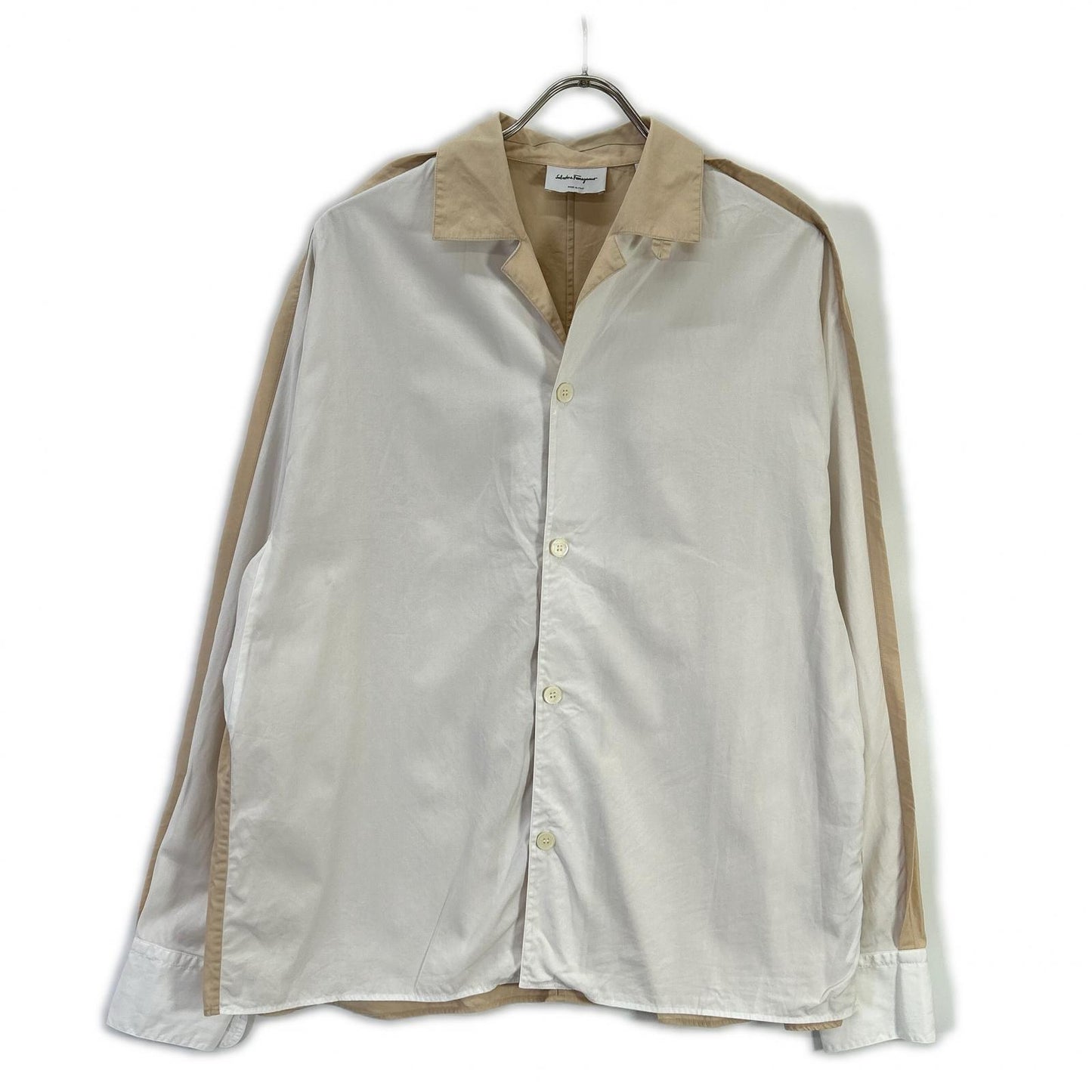 SalvatoreFerragamo Bicolor Open Collar Shirt Multi Size M