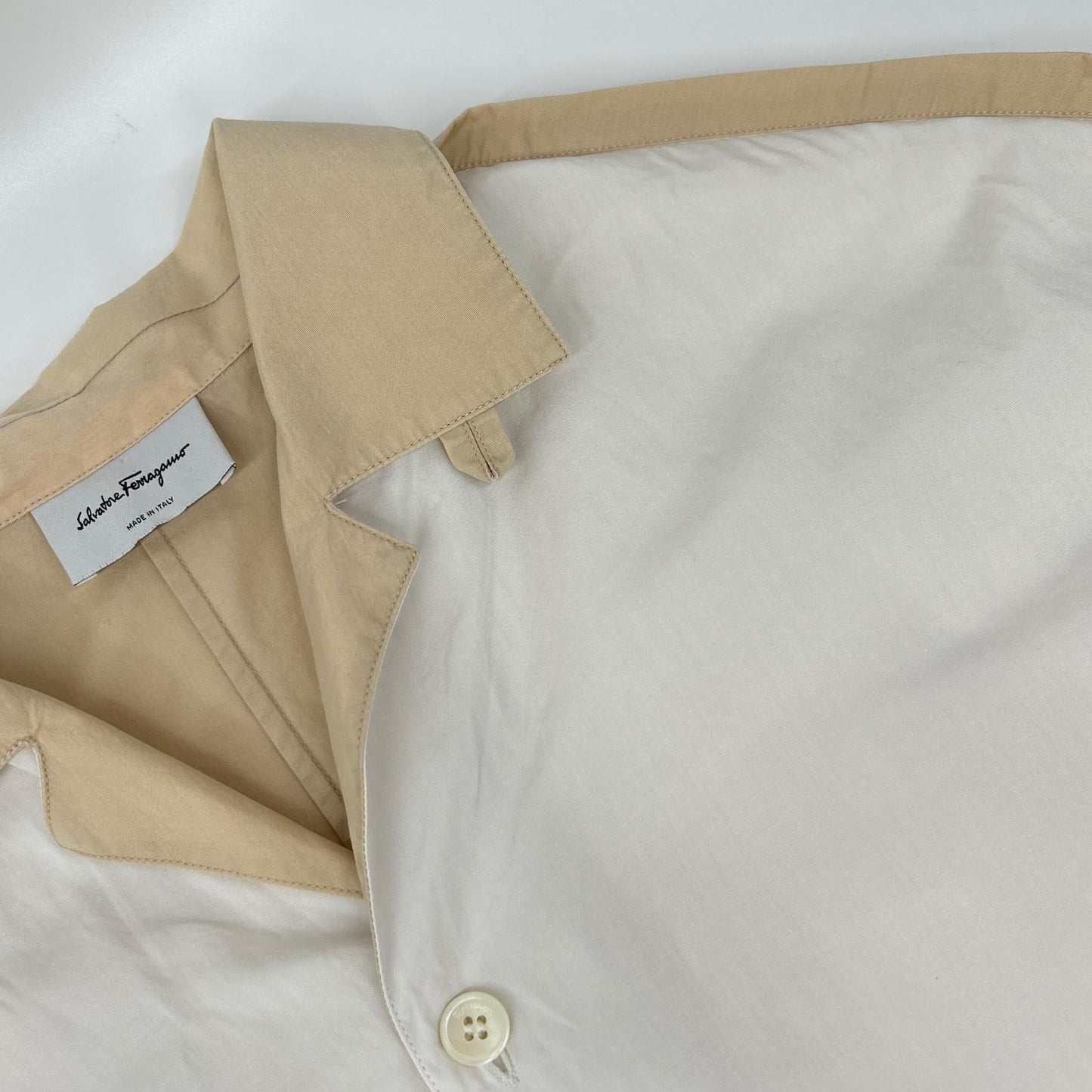 SalvatoreFerragamo Bicolor Open Collar Shirt Multi Size M