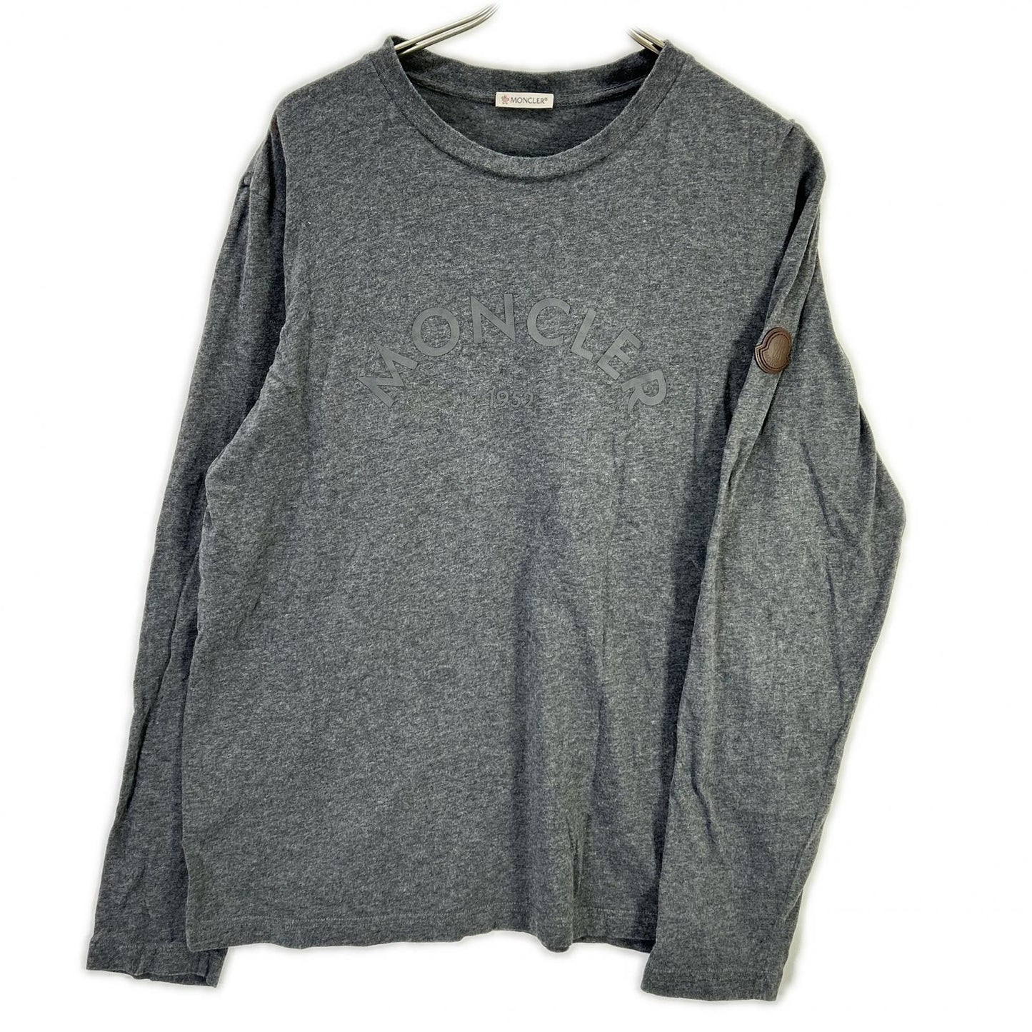 MONCLER Leather Patch Logo Print Long T-Shirt Gray Size L