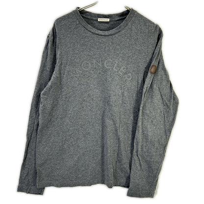 MONCLER Leather Patch Logo Print Long T-Shirt Gray Size L