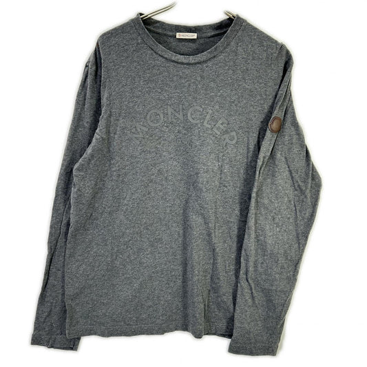 MONCLER Leather Patch Logo Print Long T-Shirt Gray Size L