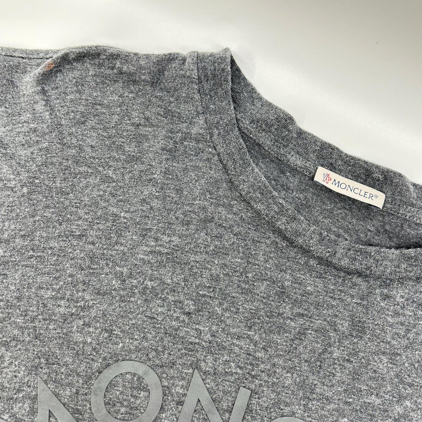 MONCLER Leather Patch Logo Print Long T-Shirt Gray Size L