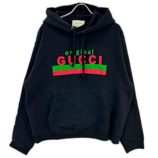 GUCCI Web Stripe Logo Print Hoodie Black Size M
