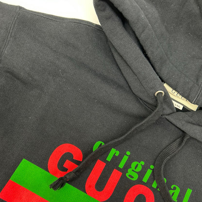 GUCCI Web Stripe Logo Print Hoodie Black Size M