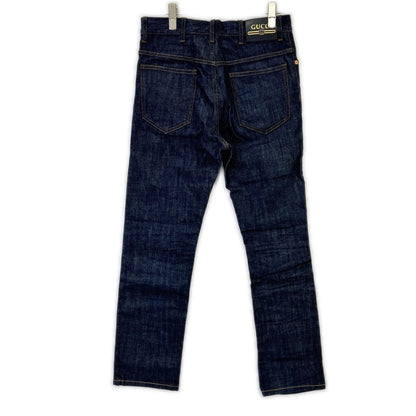 GUCCI Indigo Leather Patch Straight Jeans Size 30