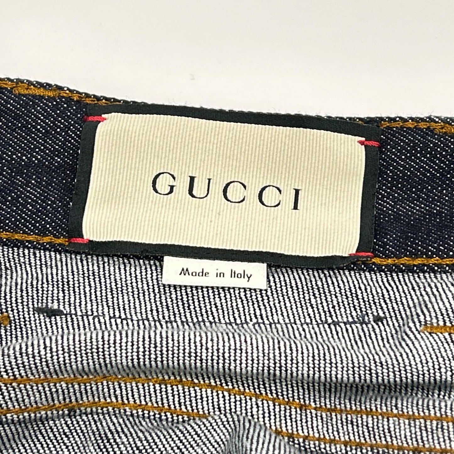GUCCI Indigo Leather Patch Straight Jeans Size 30