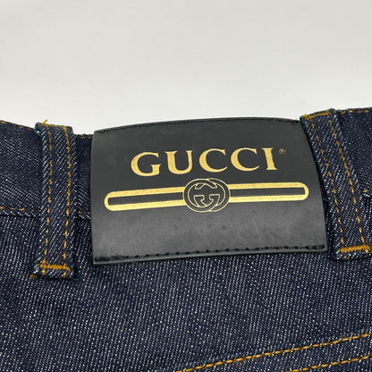 GUCCI Indigo Leather Patch Straight Jeans Size 30