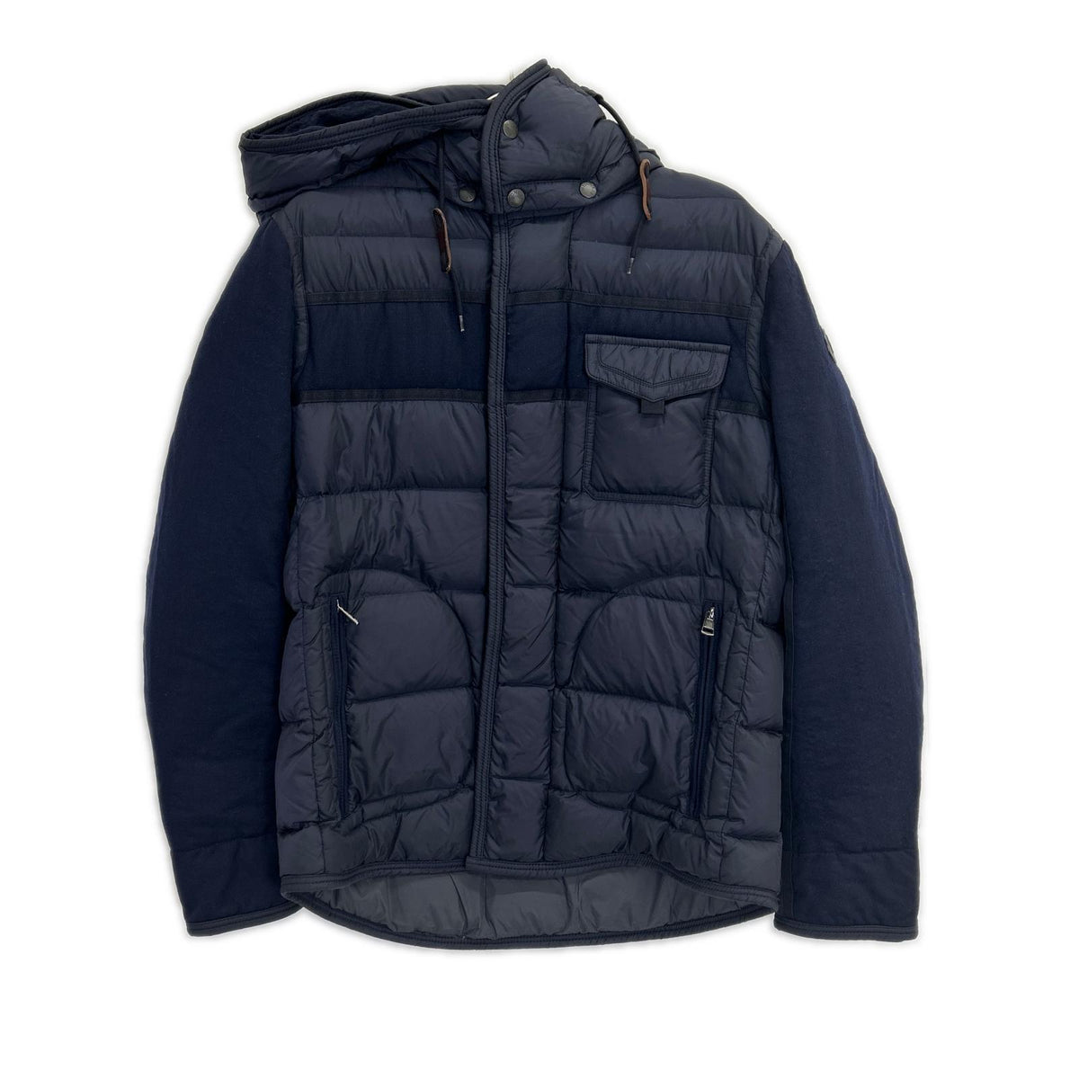 MONCLER RYAN Navy Wool Trim Hooded Down Jacket Size 3