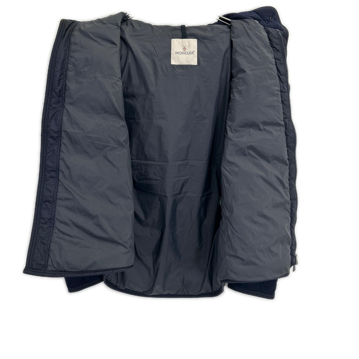 MONCLER RYAN Navy Wool Trim Hooded Down Jacket Size 3