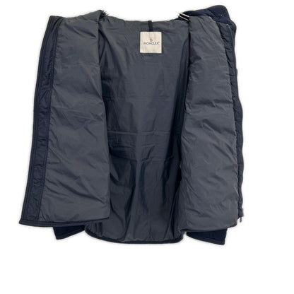 MONCLER RYAN Navy Wool Trim Hooded Down Jacket Size 3