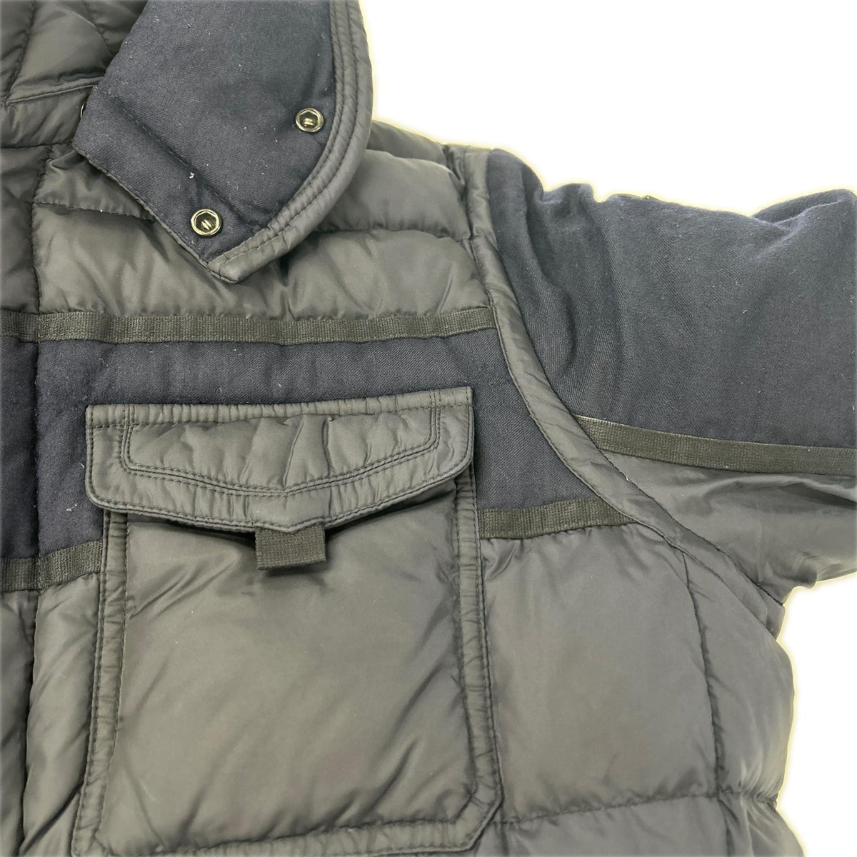 MONCLER RYAN Navy Wool Trim Hooded Down Jacket Size 3