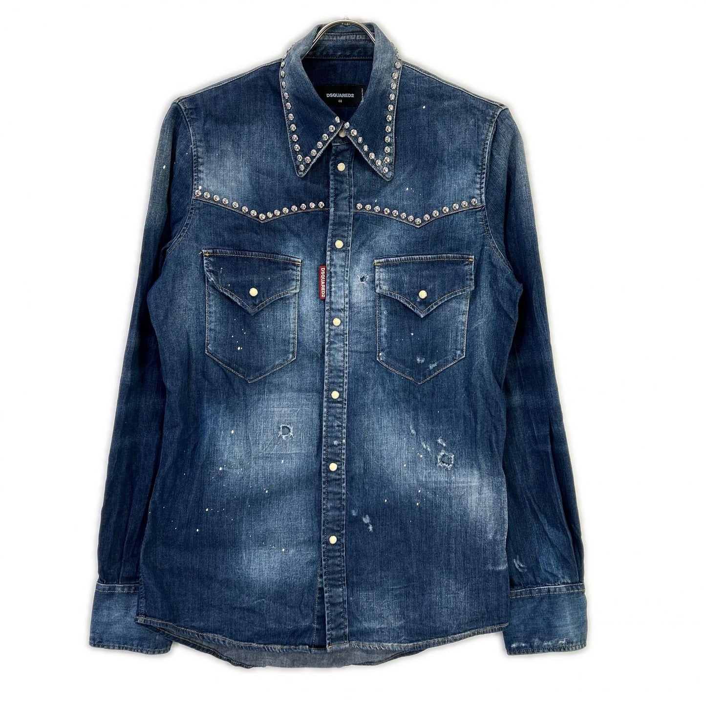 DSQUARED2 Studs Dungaree Denim Western Shirt Indigo Size 44