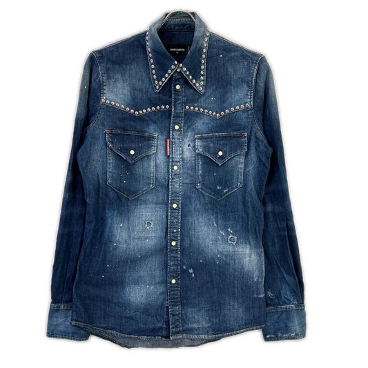 DSQUARED2 Studs Dungaree Denim Western Shirt Indigo Size 44