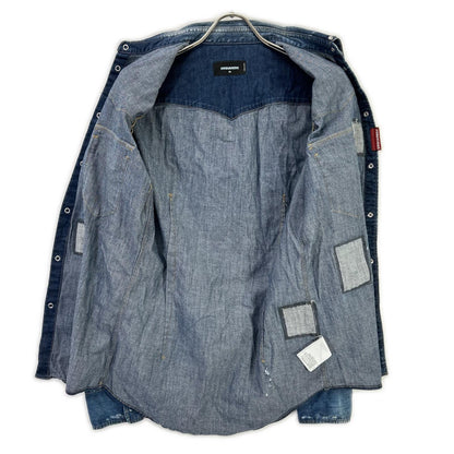 DSQUARED2 Studs Dungaree Denim Western Shirt Indigo Size 44