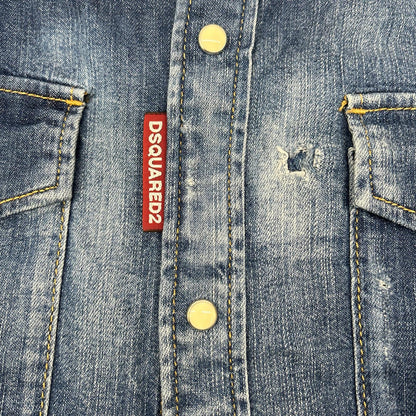DSQUARED2 Studs Dungaree Denim Western Shirt Indigo Size 44