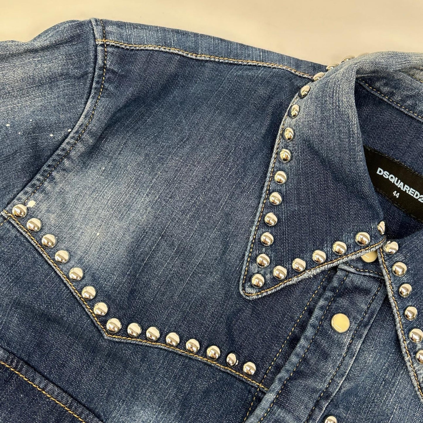 DSQUARED2 Studs Dungaree Denim Western Shirt Indigo Size 44