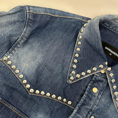 DSQUARED2 Studs Dungaree Denim Western Shirt Indigo Size 44