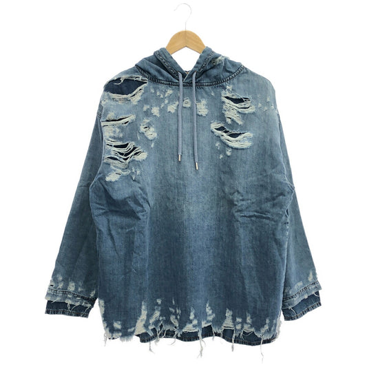 DIESEL Blue Distressed Denim Design Hoodie Size S
