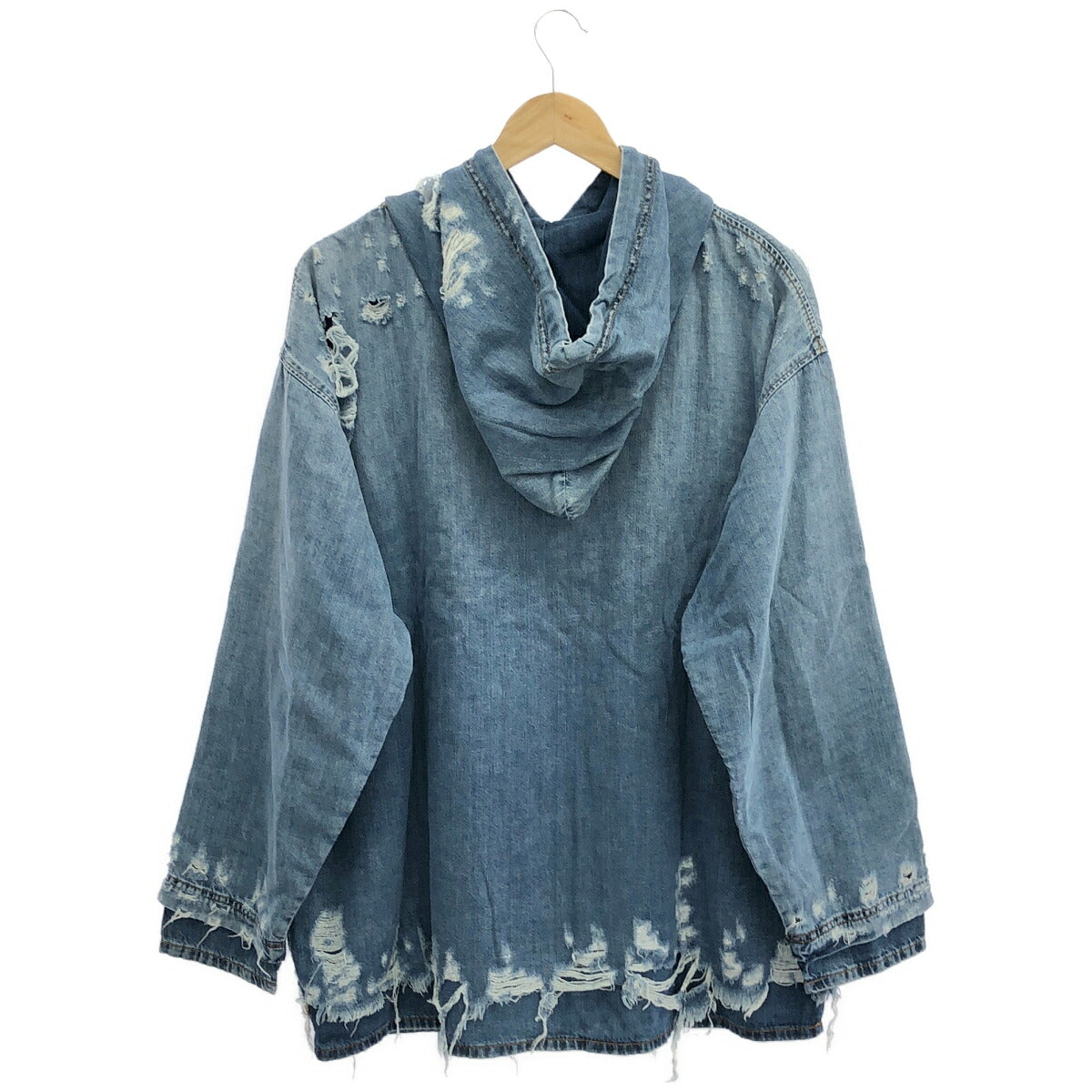 DIESEL Blue Distressed Denim Design Hoodie Size S
