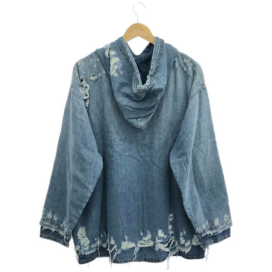 DIESEL Blue Distressed Denim Design Hoodie Size S