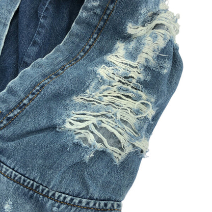 DIESEL Blue Distressed Denim Design Hoodie Size S