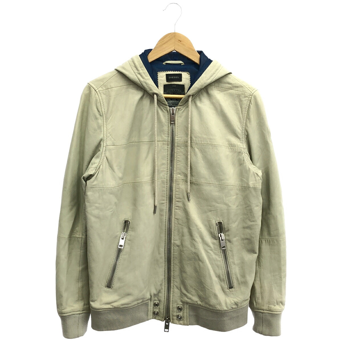 DIESEL Off-White Leather Zip-Up Jacket Size S