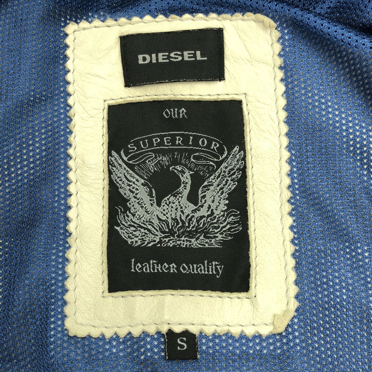 DIESEL Off-White Leather Zip-Up Jacket Size S