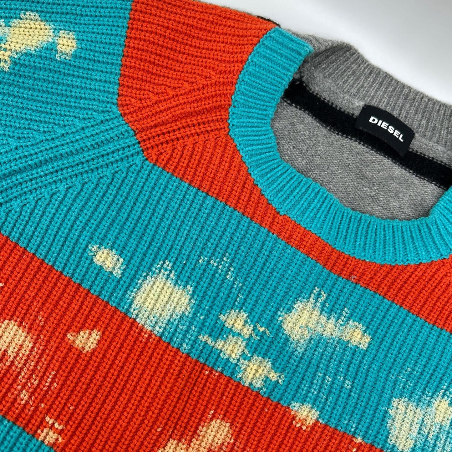 DIESEL Bleached Crewneck Knit Sweater Multi-color Size M
