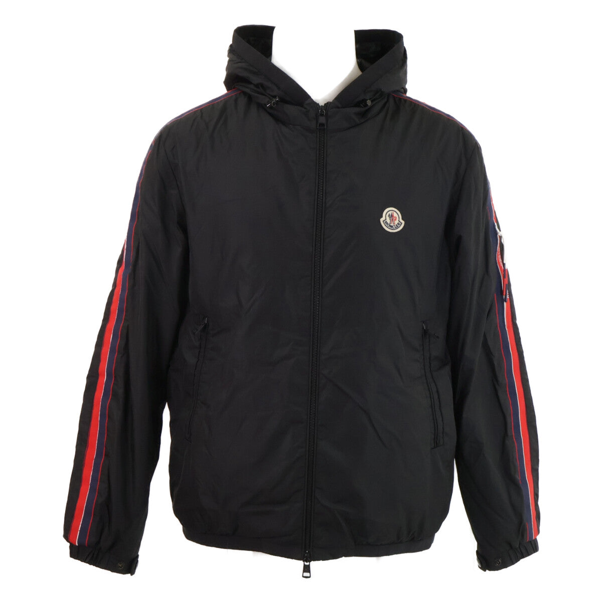 MONCLER Necker Tricolor Line Hooded Down Jacket Black Size 1