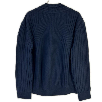 MONCLER 22 Wool V-Neck Logo Patch Knit Sweater Navy Size M